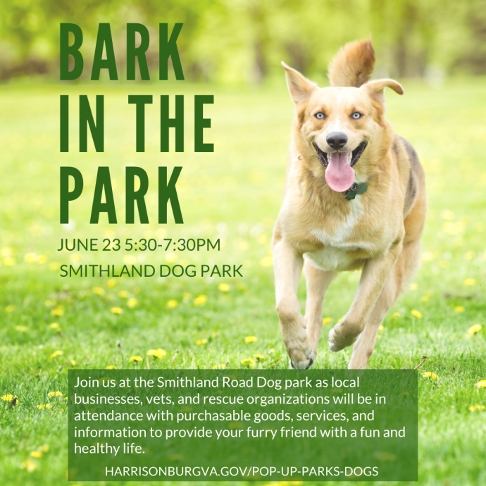Bark in the Park flyer - dog running