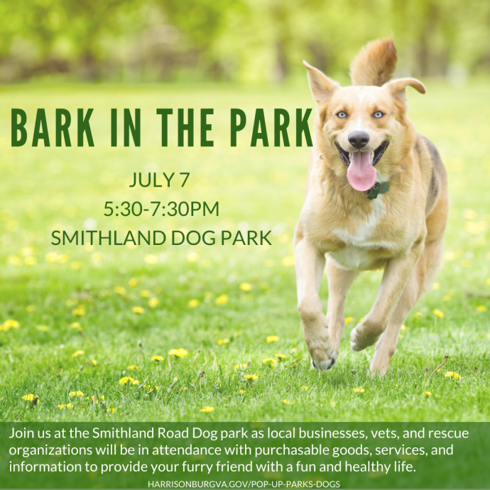 Bark in the Park flyer - dog running
